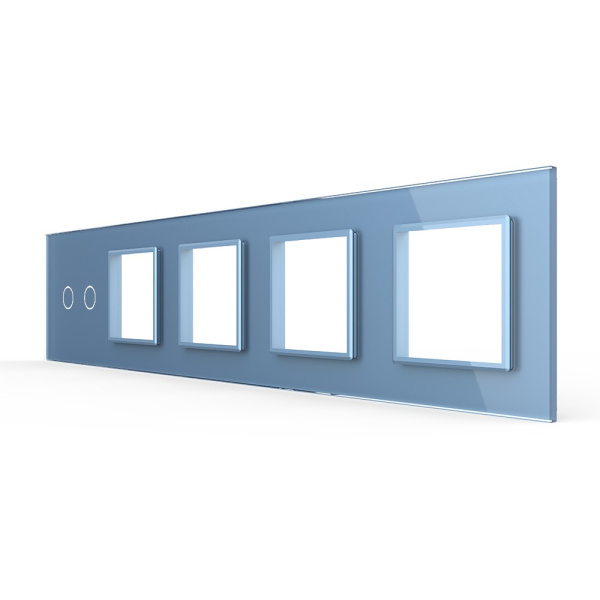 Панель для сенсорного выключателя и 4-х розеток, 2 клавиши, цвет синий, стекло Livolo