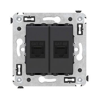 Компьютерная розетка RJ-45 без шторки в стену, кат.5е двойная, "Avanti", "Черный матовый" DKC