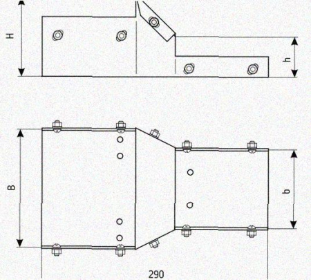 Лоток переходной замковый ЛПЗ 250х150-100х110 УХЛ1 горячее цинкование, S1,5