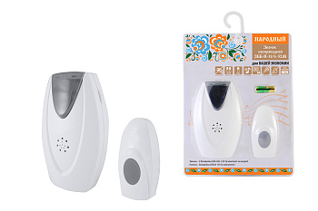 Звонок беспроводной на батарейках "народный" ЗББ-Н-11/6-32М (32 мелодии, кнопка IP30, 2х1,5В АА, отк