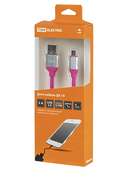 Дата-кабель, ДК 19, USB - micro USB, 1 м, силиконовая оплетка, розовый, TDM