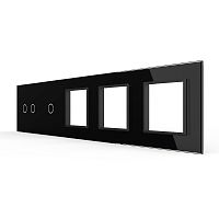 Панель для 2-х сенсорных выключателей и 3-х розеток, 3 клавиши (2+1), цвет черный, стекло Livolo