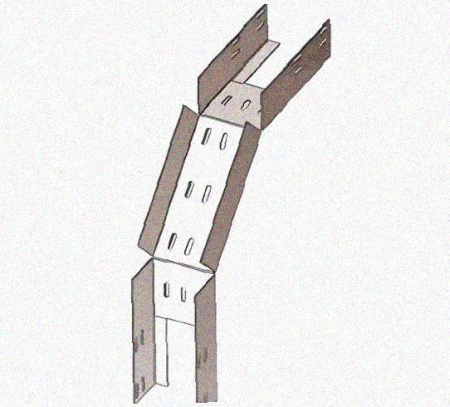 Лоток перфорированный КС 150х65-90 УХЛ1 для поворота трассы вниз на 90, оцинкованный лист S1,0