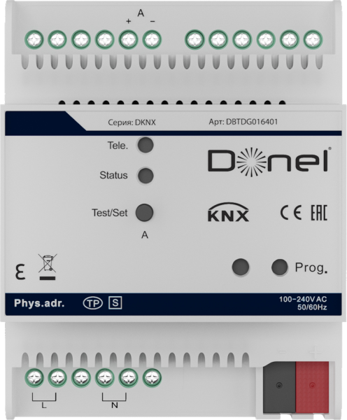 Donel Шлюз KNX/DALI 1-канальный Монтаж на DIN-рейку, 1 канал, макс. 64 отд.устройств DALI, управление 16 группами, управление 16 сценами, Cерия DKNX