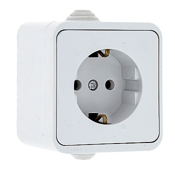 Прага Розетка 1-местная 16А с заземлением IP44 белая EKF