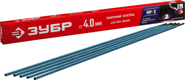 Электрод сварочный МР-3 рутиловый, d 4.0 х 450 мм, 1 кг в коробке. ЗУБР