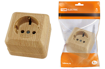 Розетка 2П+3 открытой установки IP20 16А 250В (керамика) сосна "Ладога" TDM Розетка 2П+3 открытой установки IP20 16А 250В (керамика) сосна "Ладога" TDM