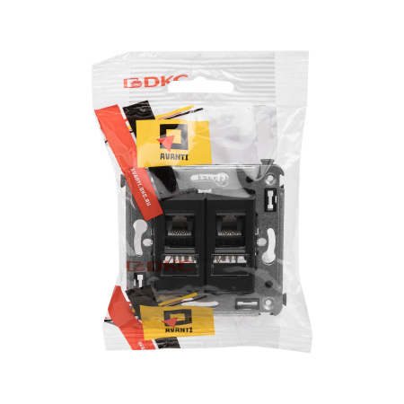 Компьютерная розетка RJ-45 в стену, кат.5e двойная, "Avanti", "Черный матовый" DKC