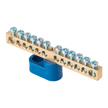 Шина "0" N (6х9мм) 12 отверстий латунь синий угловой изолятор PROxima EKF