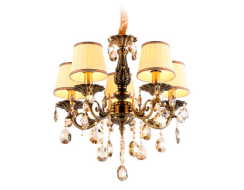 Подвесная люстра с абажурами и хрусталем TR4577/5 SB/WH бронза/белый E14/5 max 40W D560*570 Ambrella Light