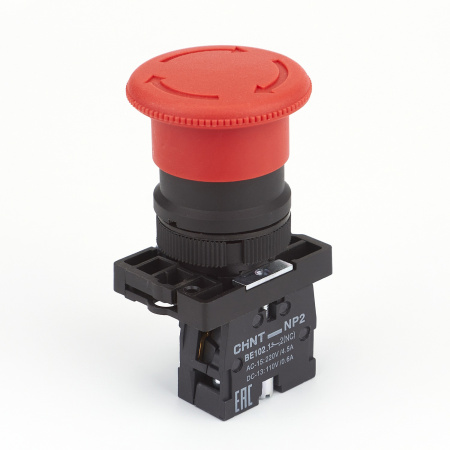 Кнопка управления "Грибок" Φ40мм фиксацией NP2-ES542 без подсветки красная 1НЗ, IP40 (R) CHINT