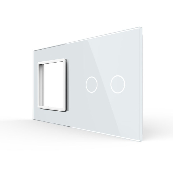 Панель для розетки и сенсорного выключателя, 2 клавиши, цвет белый, стекло Livolo