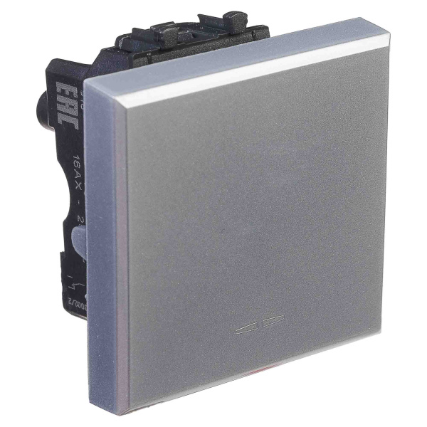 Переключатель одноклавишный модульный, "Avanti", "Закаленная сталь", 2модуля DKC