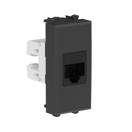 Компьютерная розетка RJ-45 без шторки модульная, кат.5е, "Avanti", "Черный матовый", 1 модуль DKC