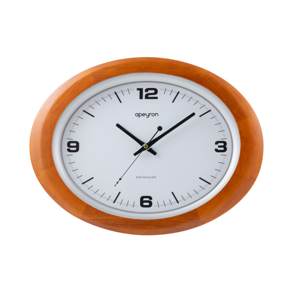 WD2207-998-1 Часы настенные, овал, арабский циферблат baton, тёмное дерево массив гевеи, размер 41,2х31,2см, бесшумный механизм с плавным х... APEYRON