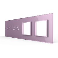 Панель для 2-х сенсорных выключателей и 2-х розеток, 4 клавиши (2+2), цвет розовый, стекло Livolo