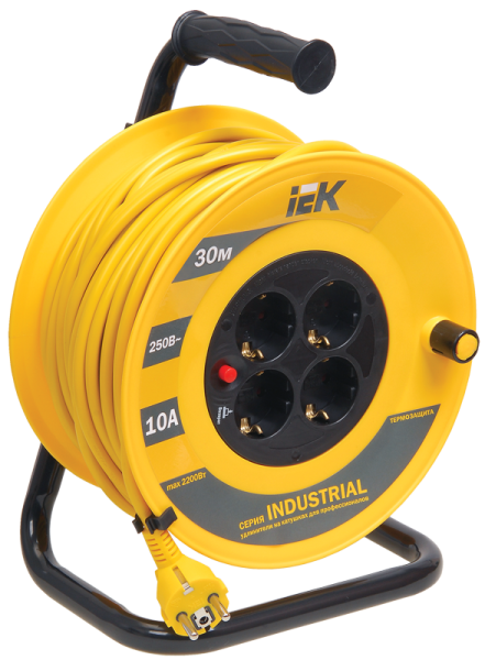 Катушка УК30 с термозащитой 4 места 2P+PE/30м 3х1,0мм2 INDUSTRIAL IEK