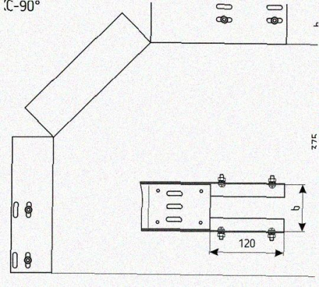 Лоток перфорированный КС 150х100-90 УХЛ1 для поворота трассы вниз на 90, оцинкованный лист S1,5