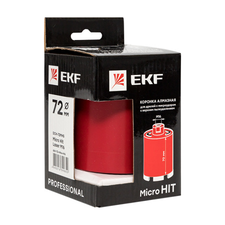 Коронка алмазная для дрелей с микроударом (верхнее пылеудаление) DCH-72MHS Micro Hit Laser M16 Professional EKF