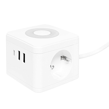 Удлинитель "Куб" 2 гнезда 2USB 2,4А+Type C + Ночник 1,3 метра 1мм2 EKF