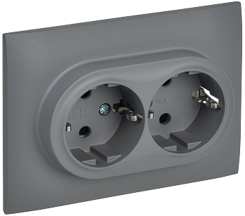 SKANDY Розетка 2-местная с заземлением с защитными шторками 16А в сборе SK-R07Gr серый IEK