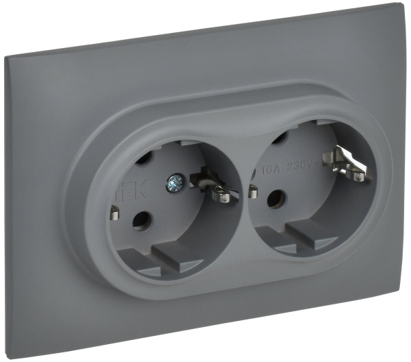 SKANDY Розетка 2-местная с заземлением с защитными шторками 16А в сборе SK-R07Gr серый IEK