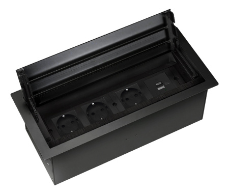 Donel Настольный встраиваемый розеточный блок с откидной крышкой 8 мод. (4 мод. 45х45), черный