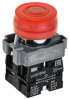 Кнопка управления LA167-BP45 d=22мм 1з+1р красная IEK