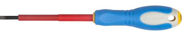 ПРОФИ ЭЛЕКТРИК. Отвертка Cr-V, трехкомпонент рукоятка, высоковольтная до ~1000В, SL, 3,0x75 мм ЗУБР