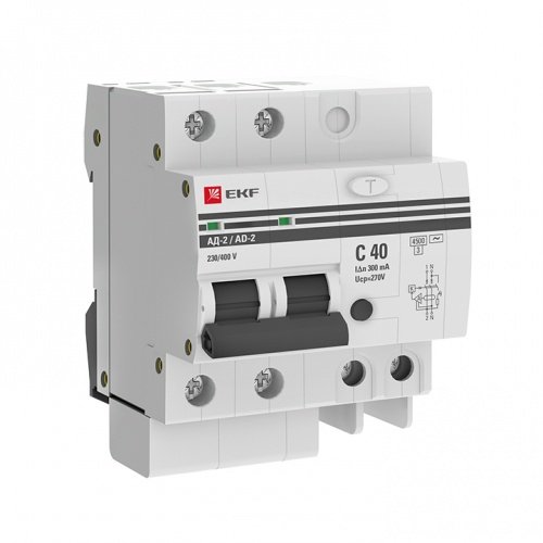 Дифференциальный автоматический выключатель АД-2 40А 300мА (хар, С, АС, электронный) 4,5кА PROxima EKF