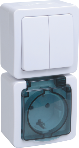 Блок верт. для ОУ БВб-22-32-ГПБд (Выкл. 2-кл. + роз. 1-м. с з/з) IP54 ГЕРМЕС PLUS (бел./дымч.) IEK