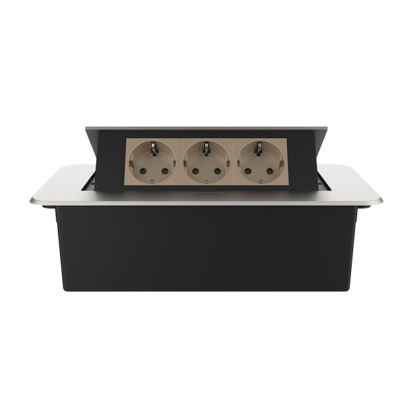 Розетка горизонтальная выдвижная 3 Euro 16A цвет серый-золотой Livolo Розетка горизонтальная выдвижная 3 Euro 16A цвет серый-золотой Livolo