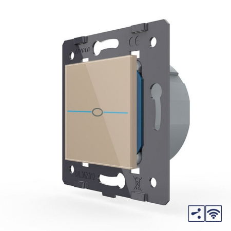 Одноклавишный проходной сенсорный выключатель Quadro с радиоупр., цвет золотой (механизм) Livolo