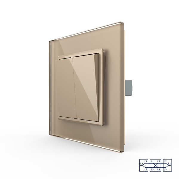 Двухклавишный перекрестный механический выключатель 1 пост, цвет золотой Livolo