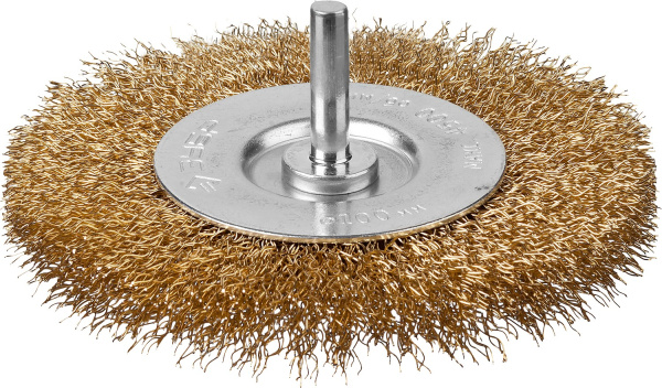 Профессионал. Щетка дисковая для дрели, витая латунированная стальная проволока 0,3мм, 100мм ЗУБР