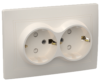Розетка 2-местная РСш12-3-Км с з/з с защитной шторкой 16А керамика КВАРТА кремовый IEK