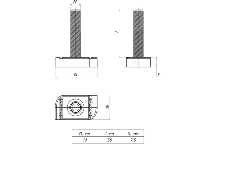 STRUT-Т-болт М10х50 EKF