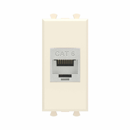 Компьютерная розетка RJ-45 без шторки модульная, кат.6 экранированная, "Avanti", "Ванильная дымка", 1 модуль DKC