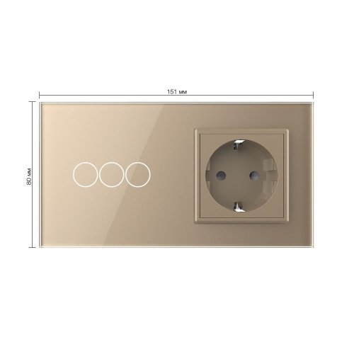 Трехклавишный сенсорный выключатель с розеткой 2 поста, цвет золотой Livolo фото 2