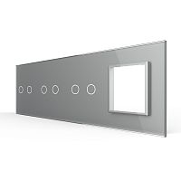 Панель для 3-х сенсорных выключателей и розетки, 6 клавиш (2+2+2), цвет серый, стекло Livolo