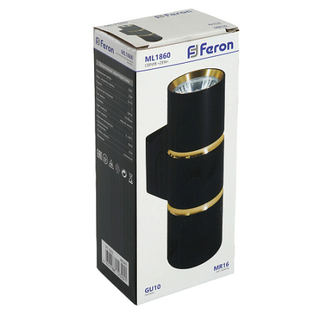 Светильник настенный 35W, 230V, 2*GU10, черный, золото ML1860 Feron