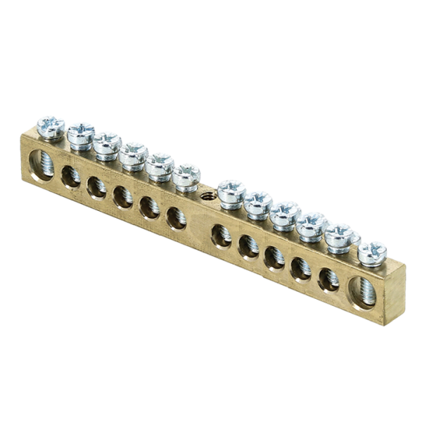 Шина PEN "ноль-земля" (8х12мм) 12 отверстий латунь крепеж по центру PROxima EKF