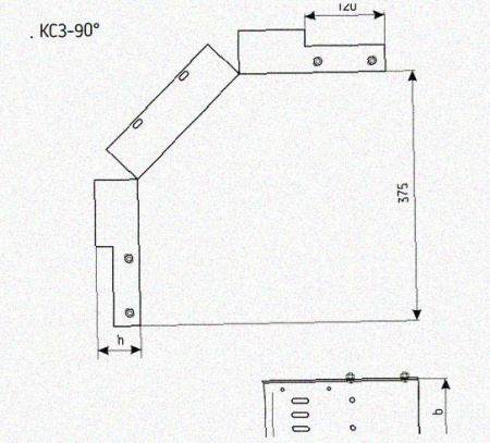 Лоток замковый перфорированный КСЗ 200х60-90 УТ1,5 для поворота трассы вниз на 90, горячее цинкование, S1,0