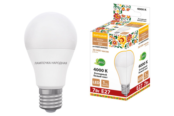 Лампа светодиодная НЛ-LED230-A60-7 Вт-230 В-4000 К-Е27, (60х106 мм), Народная TDM Лампа светодиодная НЛ-LED230-A60-7 Вт-230 В-4000 К-Е27, (60х106 мм), Народная TDM