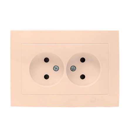 Валенсия Розетка 2-местная б/з 10А кремовая с защ, штор, EKF