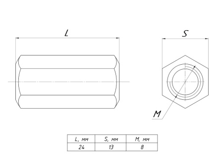 Гайка соединительная М8 DIN 6334 EKF
