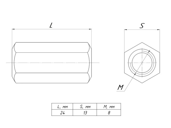 Гайка соединительная М8 DIN 6334 EKF