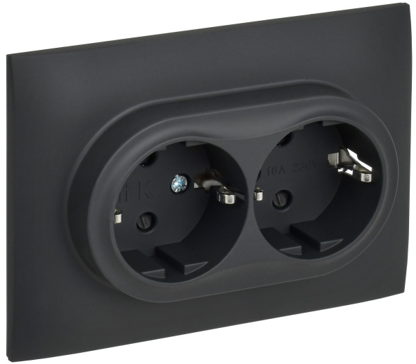 SKANDY Розетка 2-местная с заземлением с защитными шторками 16А в сборе SK-R07G графит IEK