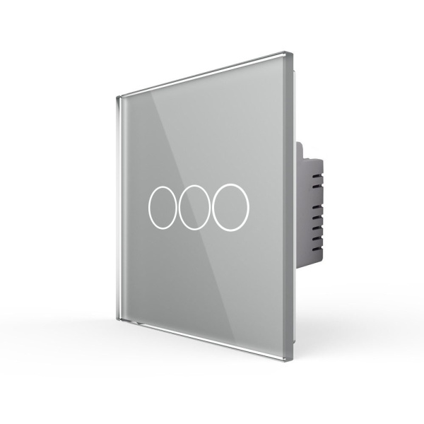 Трехклавишный сенсорный выключатель EU стандарт, 1 пост, цвет серый Livolo