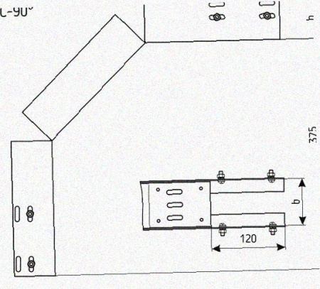 Лоток перфорированный КС 80х80-90 УТ1,5 для поворота трассы вниз на 90, оцинкованный лист, S1,5